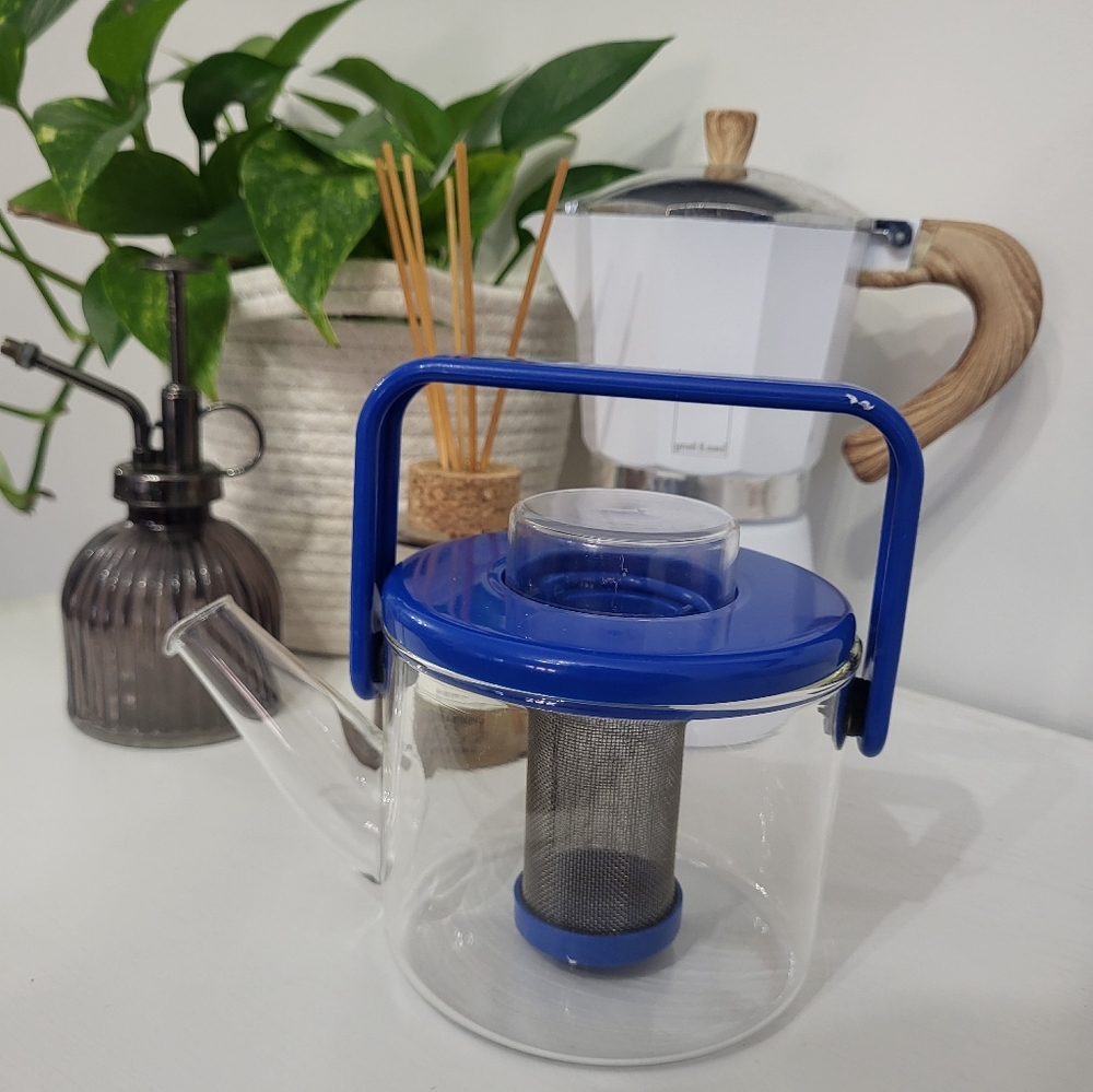 Vintage Bodum Cobalt Tea Infuser Glass Pot